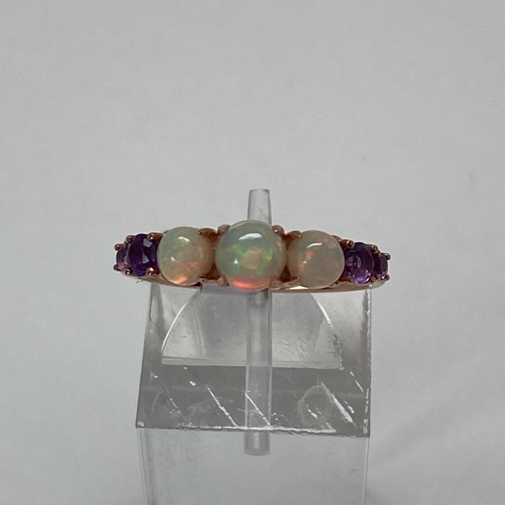10K Rose Gold Natural Opal and Amethyst Gemstone Band Ring NEW Size 7.25